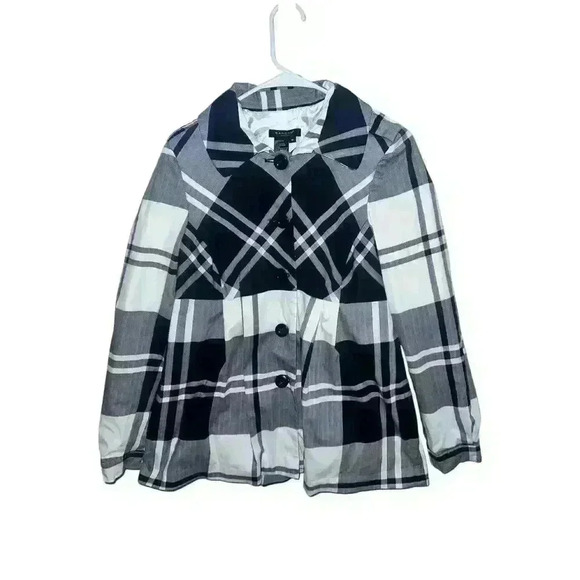 Sandro Sportswear Plaid  Pleated Jacket Mackinaw Sz m Preppy Monochrome - Picture 1 of 6